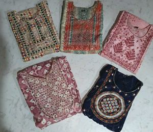 Set of 5 Vintage Embroidered Kurtis