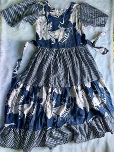 Blue Floral Print Midi Dress