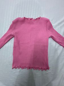 Pink Ribbed Long Sleeve Top
