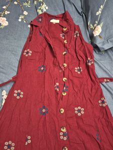 Red Floral Button-Down Dress