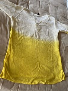 Yellow Chikankari Straight Short Kurti