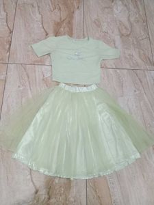 Net Skirt And Stretchable Tshirt For Womens