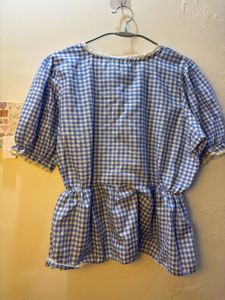 Blue Gingham Peplum Top