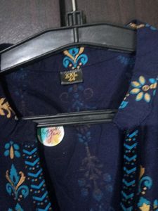 Women Blue Printed Cotton Kurti
