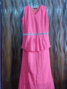 Green Jumpsuit + Pink Korean Dress