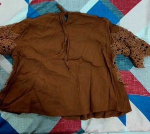 Brown Lace Detail Top Like New Condition