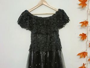 Black Net Midi Off Shoulder Dress For Women