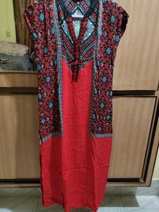 Printed Cherry Red Straight Kurti