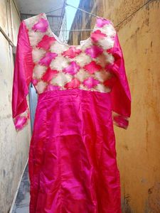 Pink Anarkali Dress with Floral Detail
