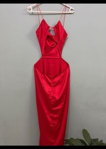 Urbanic Red Cowl Neck Cutout Dress