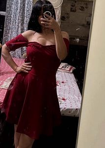 Burgundy Off-Shoulder Dress