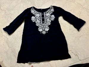 Black Color White Work Short Kurti