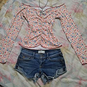 Y2k Floral Long Sleeve Off Shoulder Top