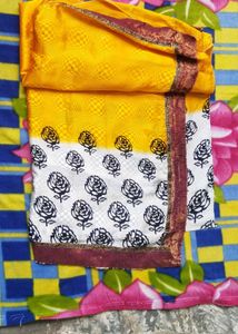 Yellow &amp; White Saree With beautiful design