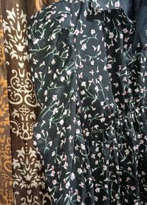 Black Floral Print Chiffon Top with Puff Sleeves