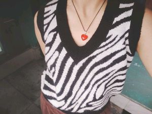 Y2k Zebra Printed Strechy Half Sweater