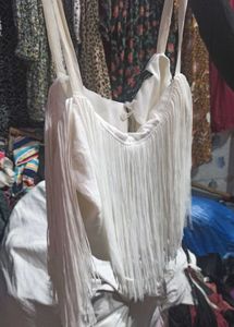 Fringe White Frill Crop Party Top