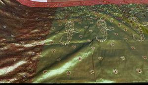 Elegant Olive Green Embroidered Saree