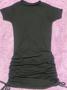 Black Ruched Drawstring Bodycon Mini Dress
