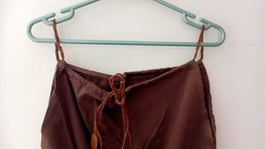 Brown Lace-Up Cotton Jumpsuit with Pockets