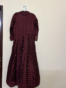 Burgundy &amp; Gold Polka Dot Anarkali