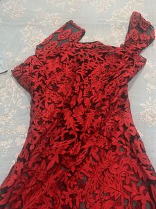 Red Floral Lace Sheer Dress