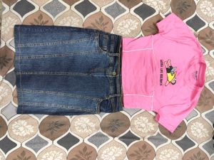 Cute Pink Graphic Tee &amp; Denim Skirt