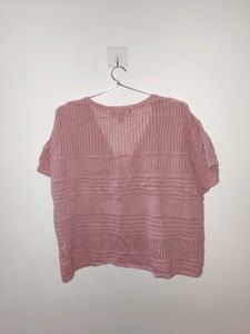 Pink Knitted Aesthetic Shrug .