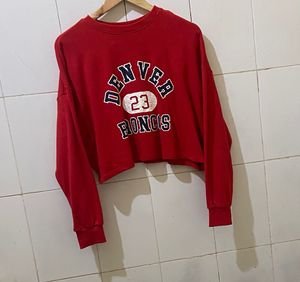 Red Denver Broncos Cropped Sweatshirt