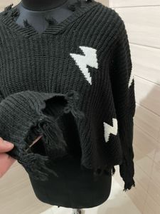 Oversized Lightning Bolt Knit Sweater