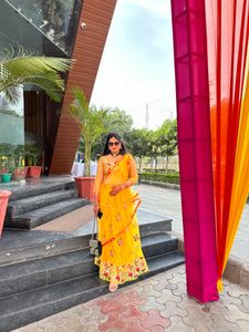 Yellow Floral Embroidered Saree