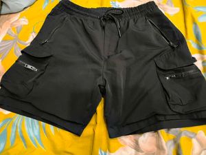 Black Cargo Shorts with Zipper Pockets