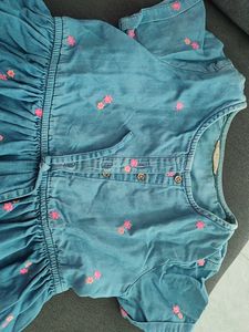 Girls&#39; Blue Denim Flower Dress