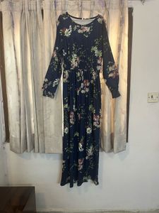 Long Floral Dress In Blue For Pretty Ones!!