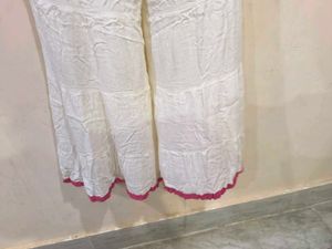 White Sharara Plazzo with Pink Trim
