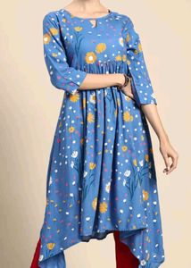 Anouk Women Blue & Yellow Floral Printed Kurta