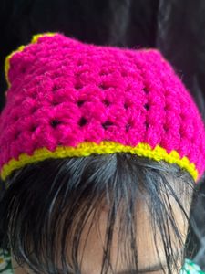 Handmade Crochet Cat Ear Hair Bandana Pink Yellow