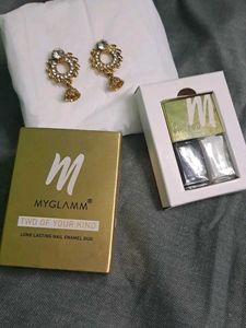 Earrings Jhumkis and Myglamm Nail Polish