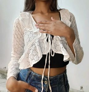 Ruffled Tie Up Crop Top