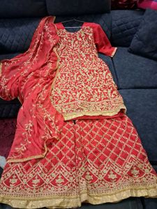 Red Embroidered Kurta Set 36 size