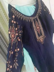 Ethnic Set OfBlue SWith Firoji Shraara And Duppat