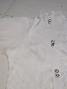 White Knit Bishop Sleeve Top