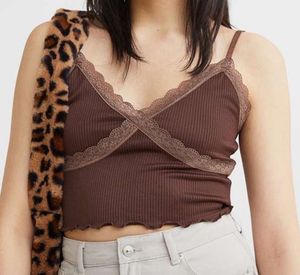 Brown lace trim cami