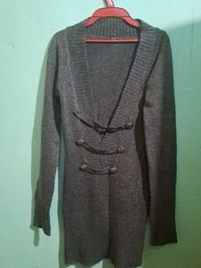 Gray Button-Up Knit Cardigan
