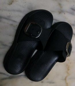 Black Buckle Slides Korean Look