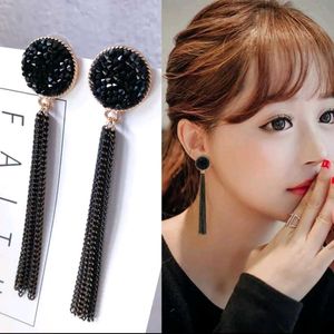 Black Tassel Drop Earrings