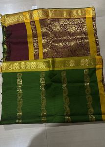 Green &amp; Maroon Gold Cotton Saree
