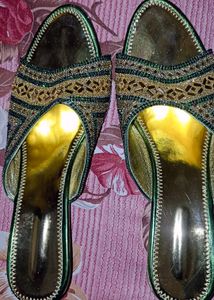 Party Wear Sandal Gold And Green
