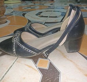 Black Embellished Ankle Strap Heels