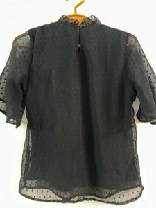 Black Floral Embroidered Sheer Top